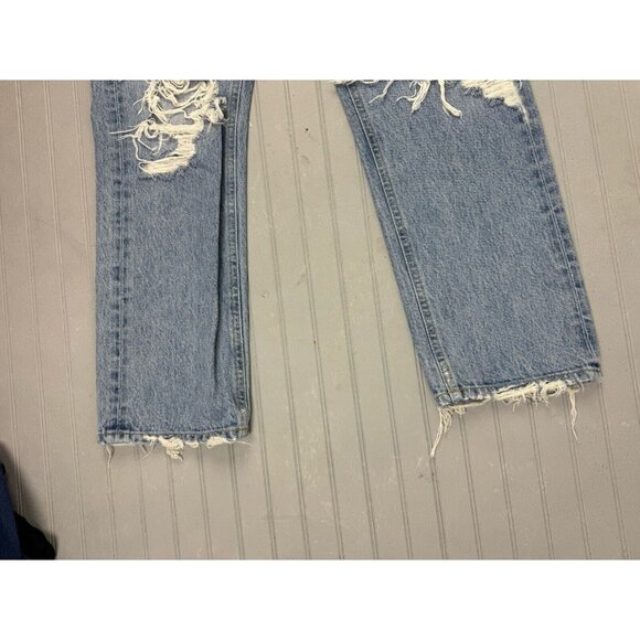 Agolde Size 24 Womens Jeans Button Fly Cotton High Rise Distress Straight - Picture 4 of 5